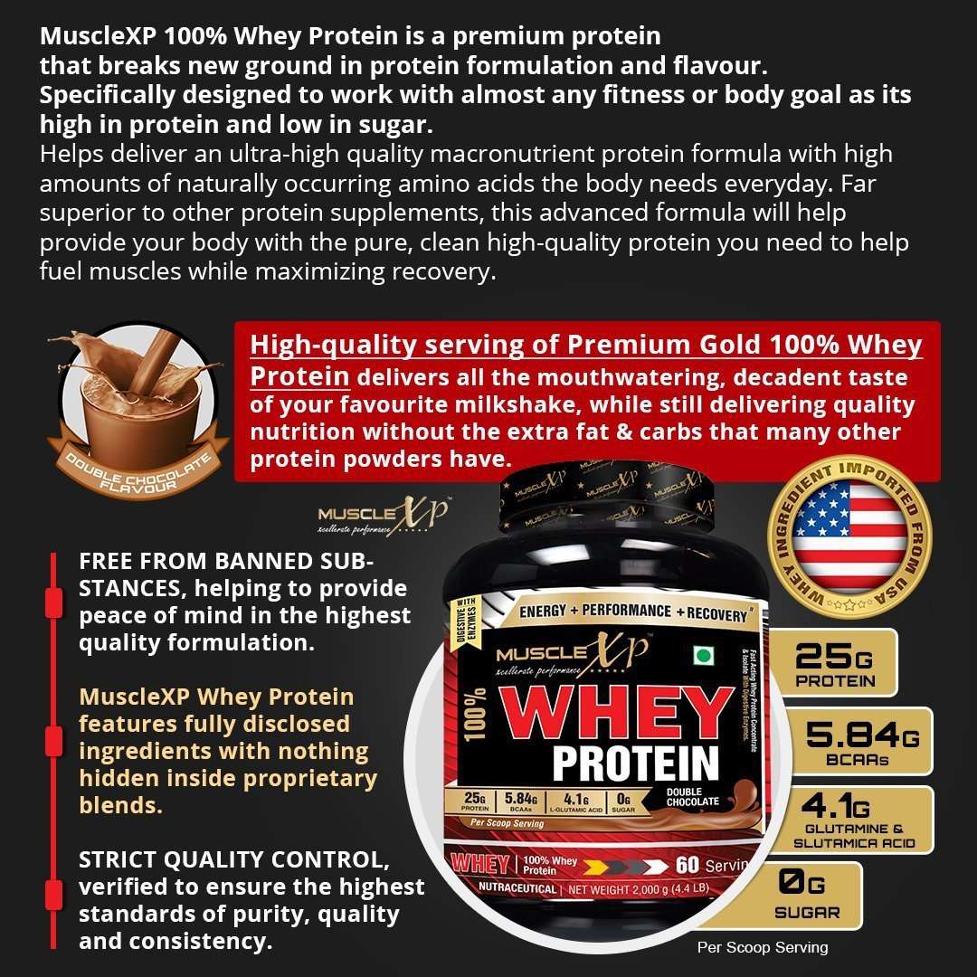 MuscleXP 100% Whey Protein - 2Kg (4.4 lbs), Double Rich Chocolate - The New Whey Standards